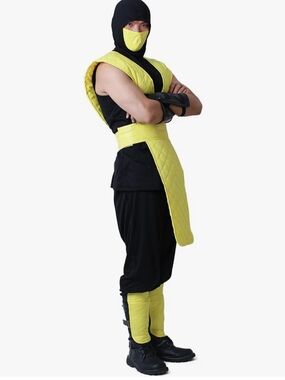 Men's Scorpion cosplay costume Mortal Ko Ninja Yellow Fighter Costume-Large